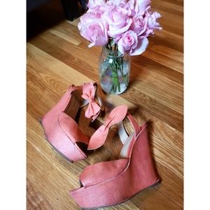 Peach pink platform wedge sandle